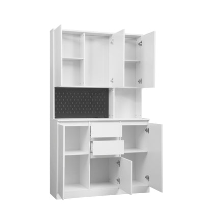 Modern 74" White Kitchen Pantry Cabinet with Charging Station and Microwave Stand - Versatile Buffet Sideboard with Storage Drawers for Dining Room and Living Room