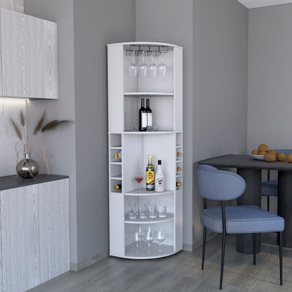 71 Inch White Corner Bar Cabinet With Stemware Storage