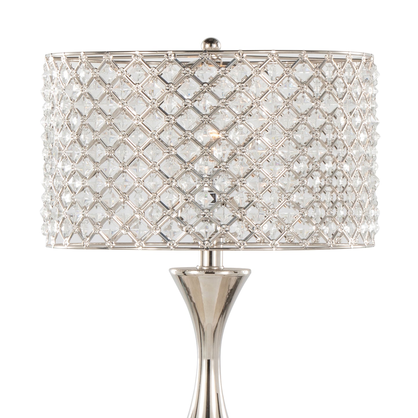 27-Inch Contemporary Metal Table Lamp with Clear K9 Crystal Accents, Two 60W Bulbs, Polished Nickel