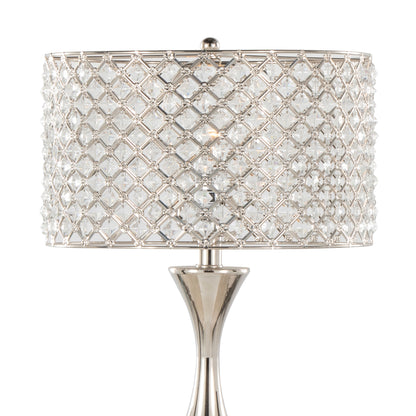 27-Inch Contemporary Metal Table Lamp with Clear K9 Crystal Accents, Two 60W Bulbs, Polished Nickel