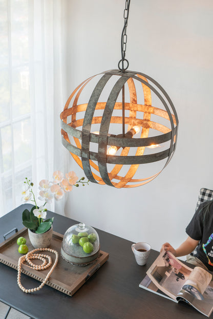 4-Light Spherical Galvanized Metal Chandelier with Adjustable Chain for Kitchen & Dining - Antique Silver