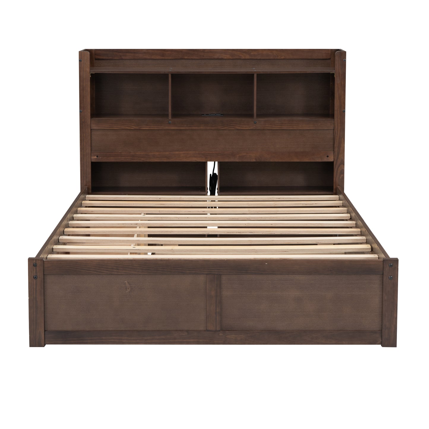 Espresso Full Size Storage Bed with Trundle and Dual Drawers, Pull-Out Shelving System