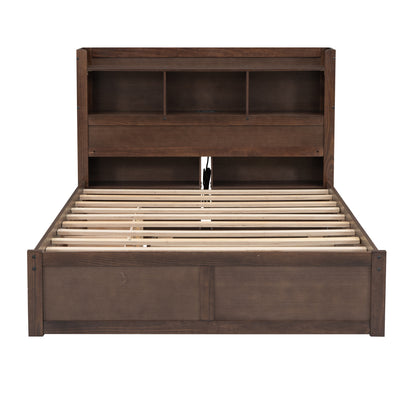 Espresso Full Size Storage Bed with Trundle and Dual Drawers, Pull-Out Shelving System