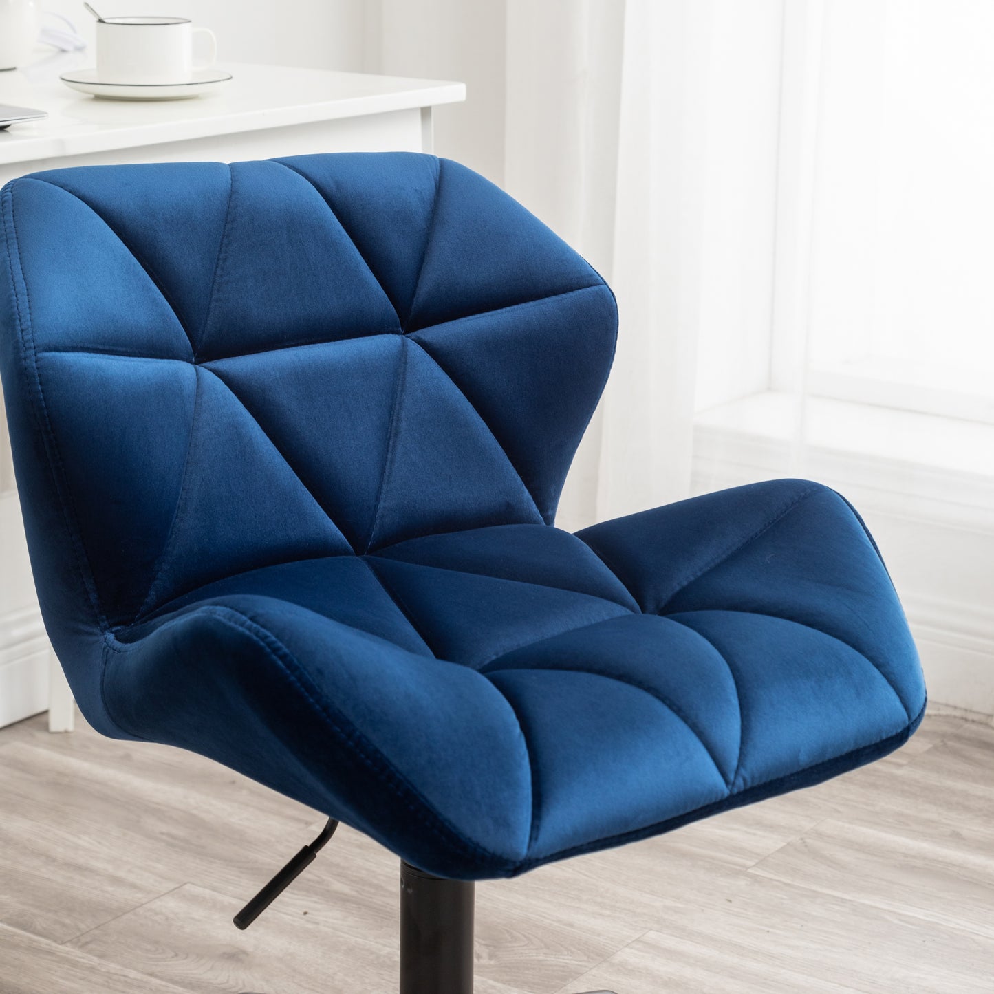 Blue Velvet Diamond Tufted Adjustable Swivel Office Chair