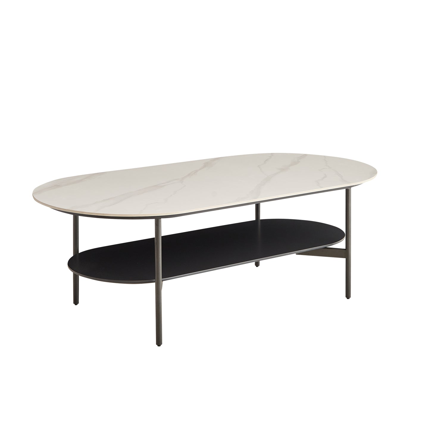47-Inch Sintered Stone Coffee Table, Double-Layer Design, MDF Base, Modern Center Table Matte Dark Gray