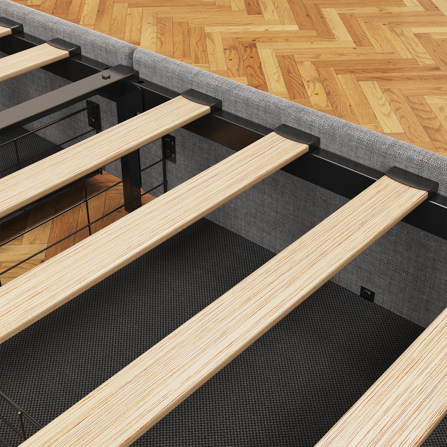 Light Grey Full Size Bed Frame with RGB LED Lighting and 4 Storage Drawers