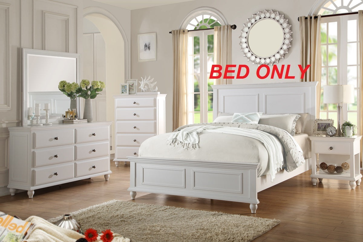 Elegant White Queen Size Bed Frame with High Panel Headboard and Footboard