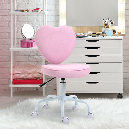 Cute Pink Heart-Shaped Swivel Office Chair with Adjustable Height and Rolling Wheels