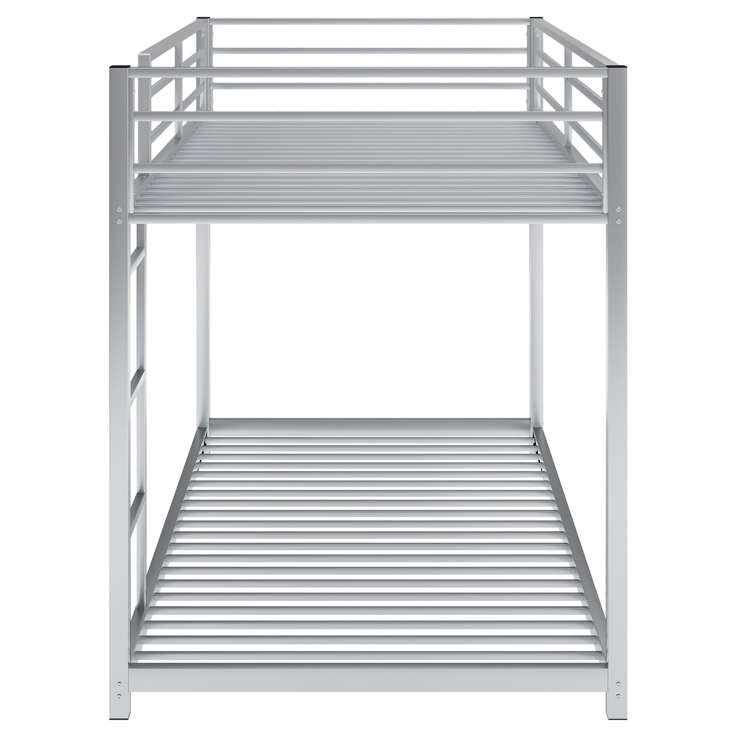 Silver Twin Over Twin Low Metal Bunk Bed with Ladder