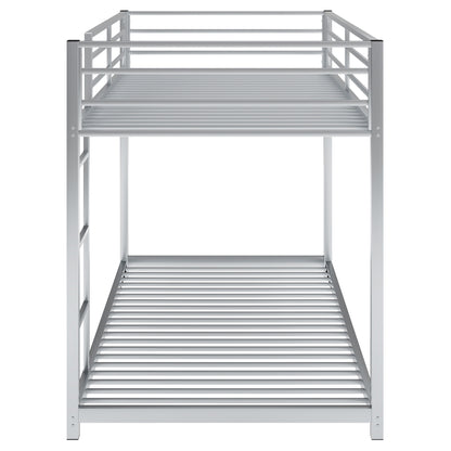 Silver Twin Over Twin Low Metal Bunk Bed with Ladder