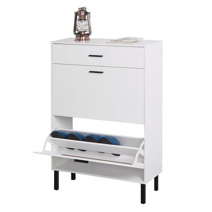 Modern Freestanding Shoe Storage Cabinet with Adjustable Flip Drawers and Metal Legs for Entryway Organization