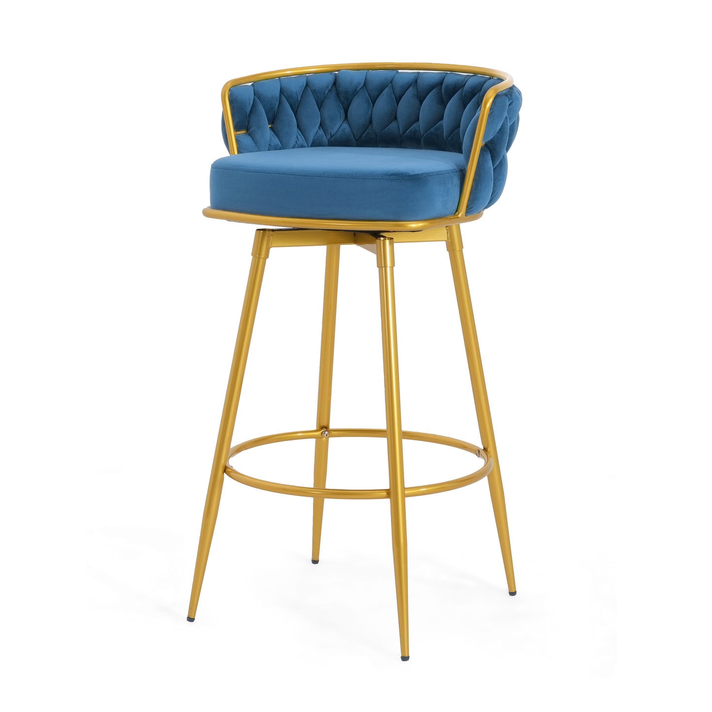 Swivel Counter Height Bar Stools Set of 2 Blue Gold Legs