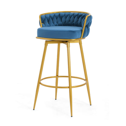 Swivel Counter Height Bar Stools Set of 2 Blue Gold Legs