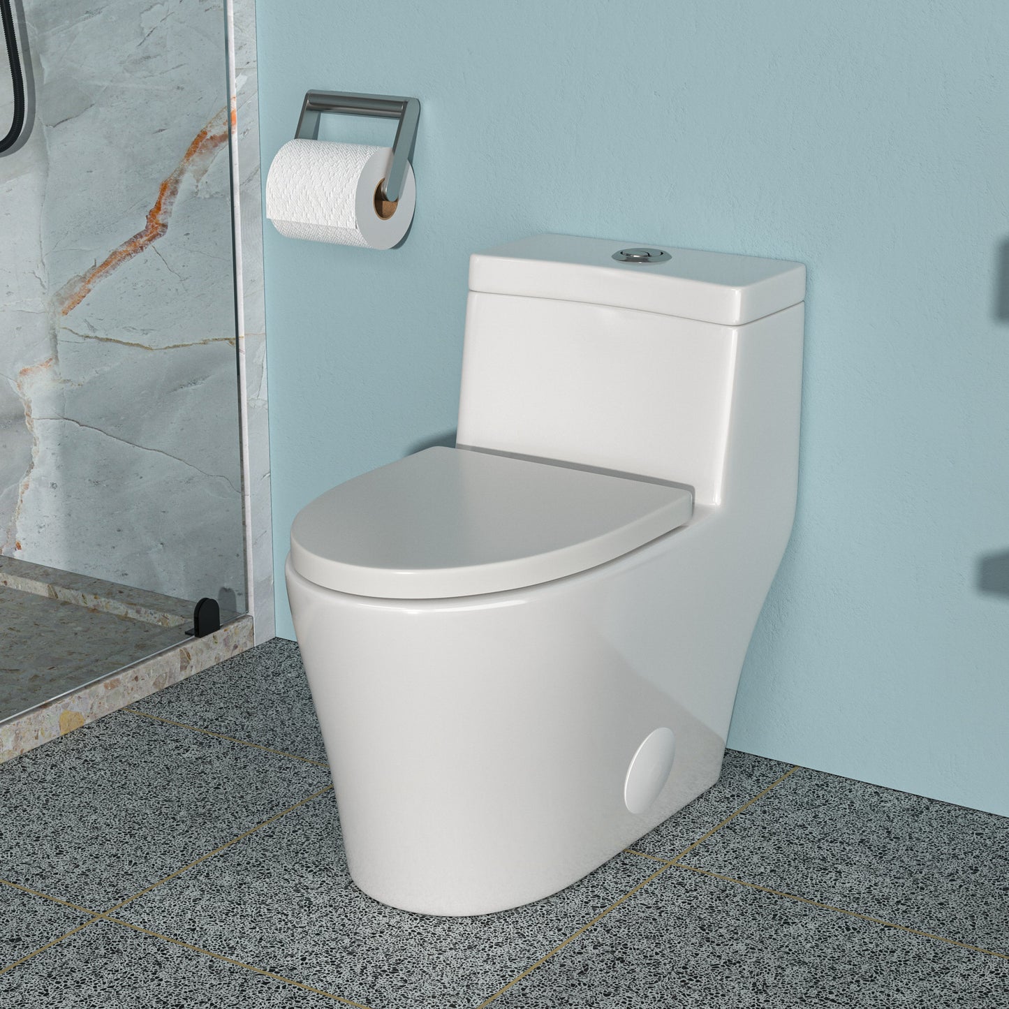 Modern Ceramic Elongated One-Piece Toilet with Soft-Close Seat and Dual Flush Function