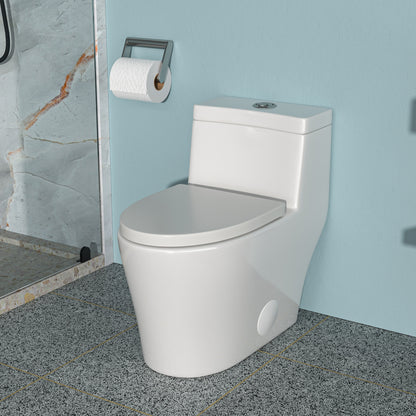 Modern Ceramic Elongated One-Piece Toilet with Soft-Close Seat and Dual Flush Function