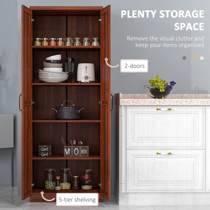 Elegant Tan Freestanding Kitchen Pantry with 5-Tier Shelving and Adjustable Storage Options