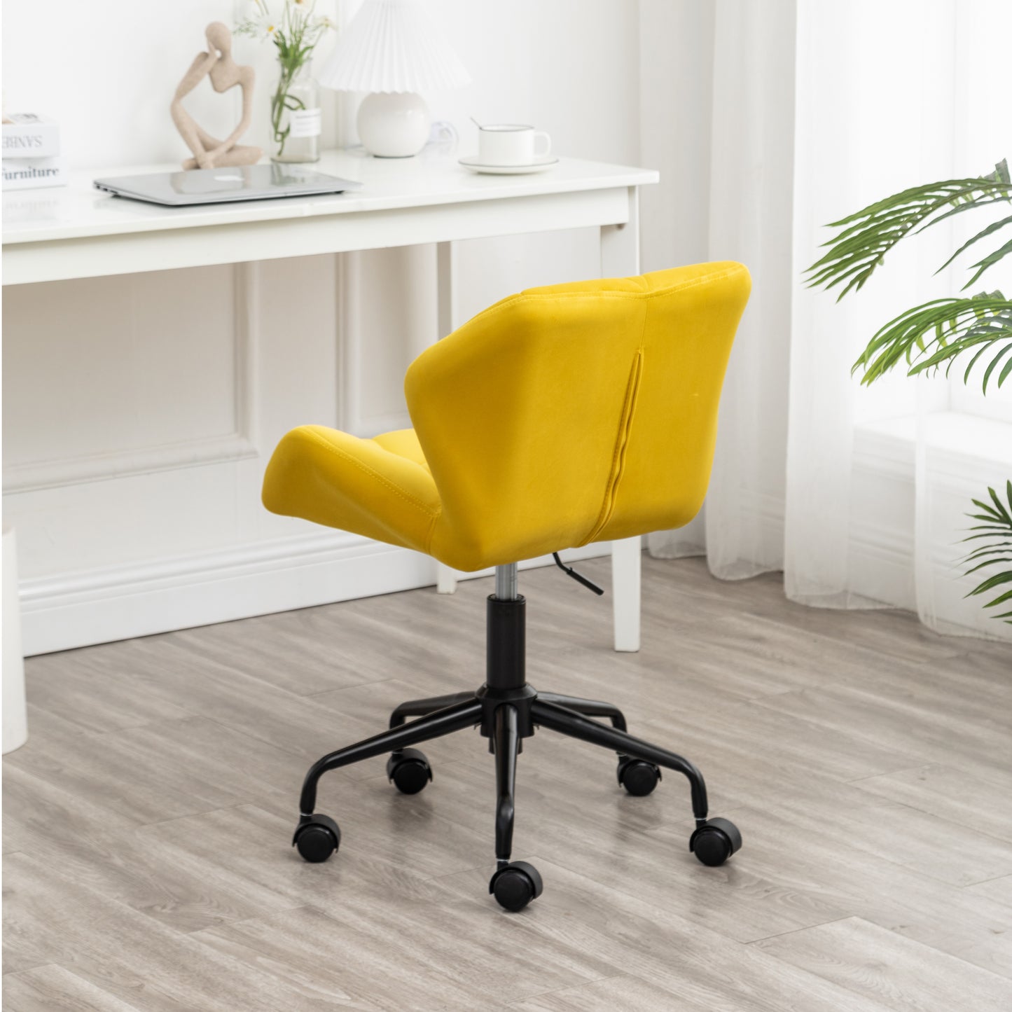 Yellow Velvet Adjustable Swivel Office Chair with Diamond Tufting
