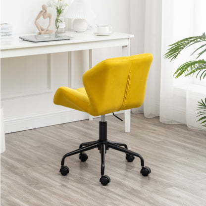 Yellow Velvet Adjustable Swivel Office Chair with Diamond Tufting