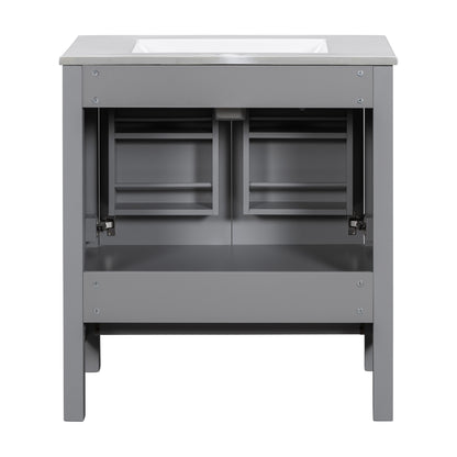 30-Inch Modern Gray Bathroom Vanity with Undermount Sink, Elegant Storage Cabinet Featuring Soft-Close Doors and Multifunctional Design