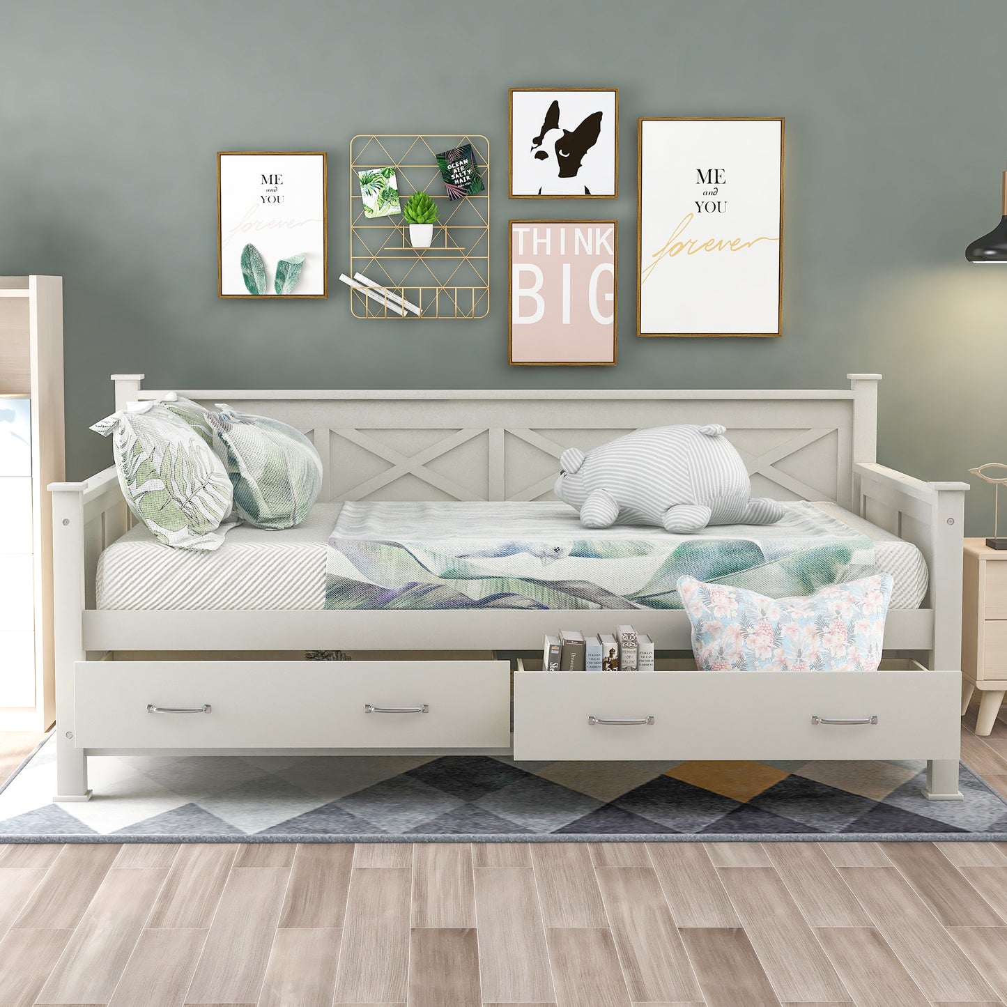 Cream White Twin Size Wooden Daybed with Rustic and Modern Touches