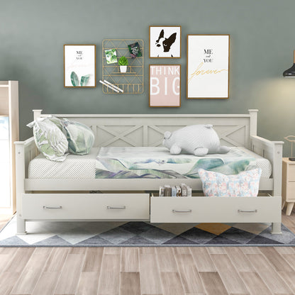 Cream White Twin Size Wooden Daybed with Rustic and Modern Touches