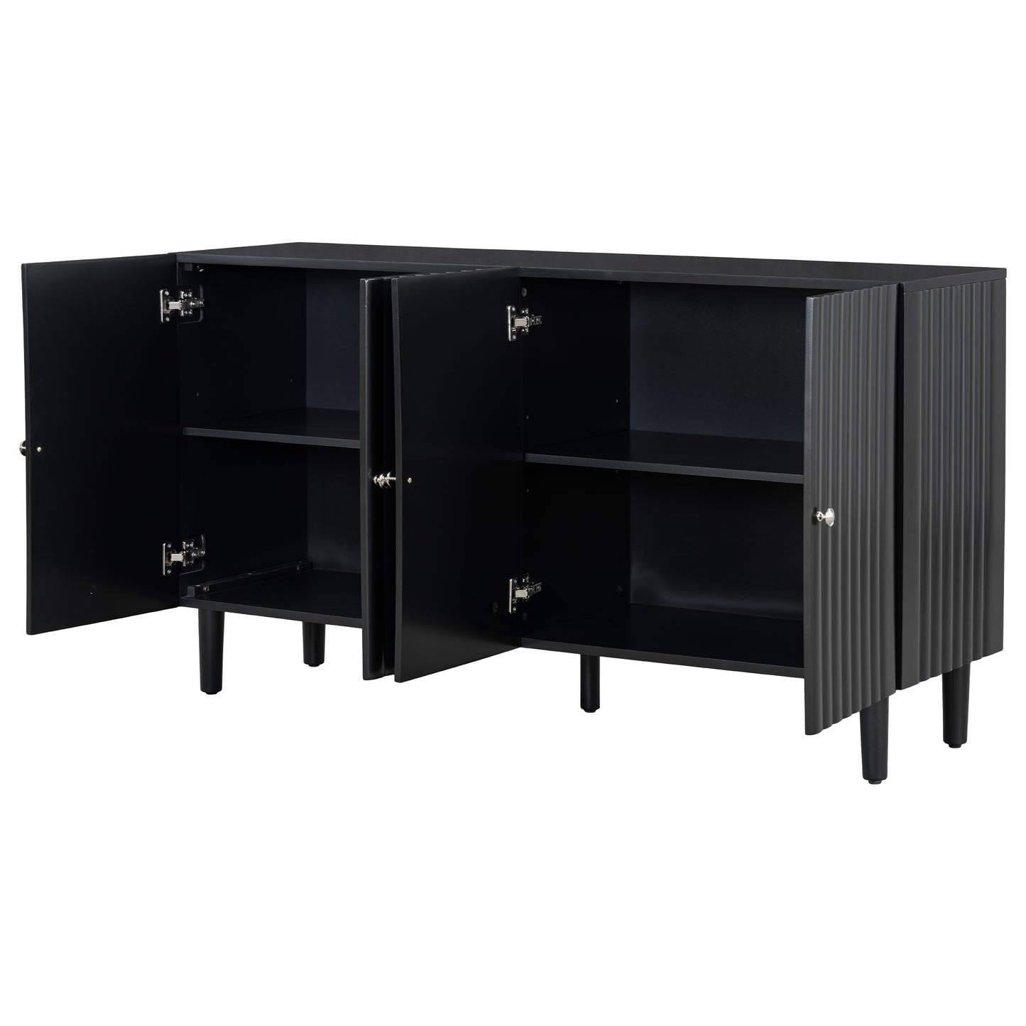 U_STYLE Elegant Four-Door Sideboard with Wavy Pattern Doors, Cylindrical Legs, and Sleek Metal Handles, Adjustable, Suitable for Study, Entryway and Living Room