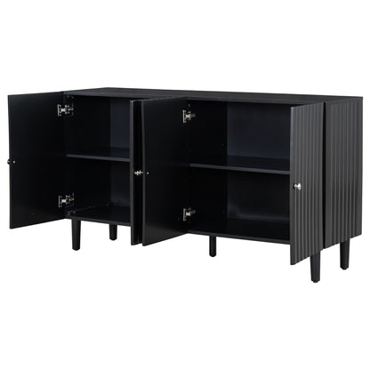 U_STYLE Elegant Four-Door Sideboard with Wavy Pattern Doors, Cylindrical Legs, and Sleek Metal Handles, Adjustable, Suitable for Study, Entryway and Living Room