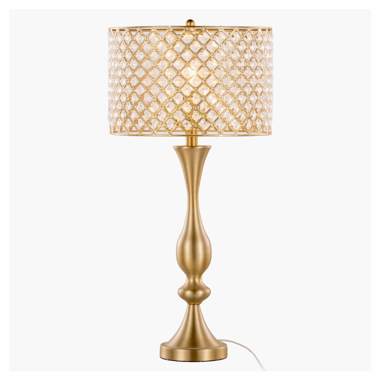 27-Inch Glam Art Deco Metal Table Lamp with Clear K9 Crystal Shade, 60W Bulb Included, UL Listed Gold