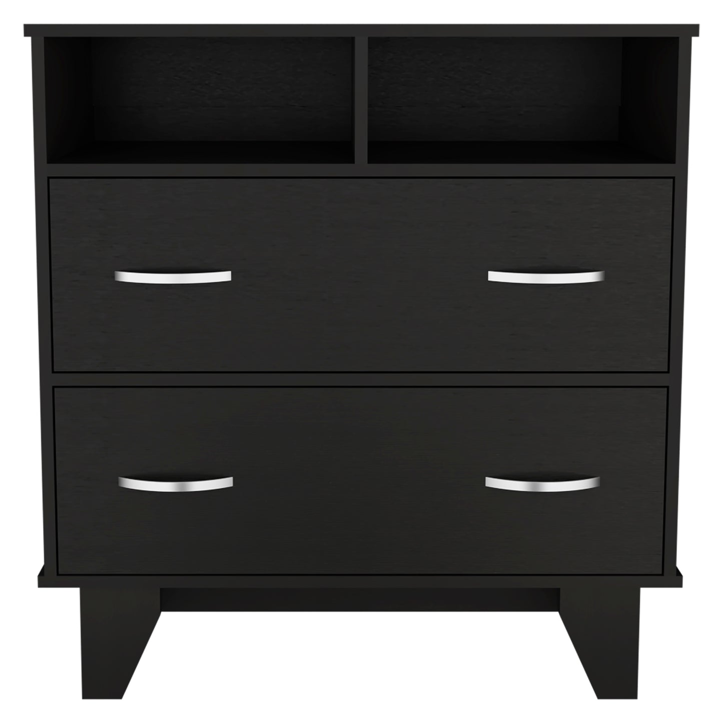 Portanova Modern Black Dresser with Two Drawers and Open Shelves