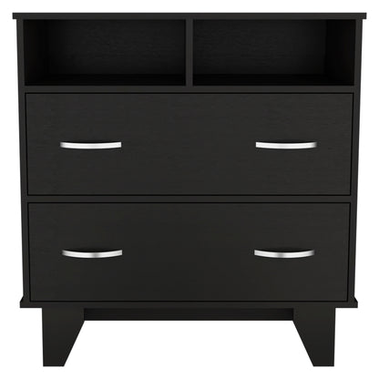 Portanova Modern Black Dresser with Two Drawers and Open Shelves