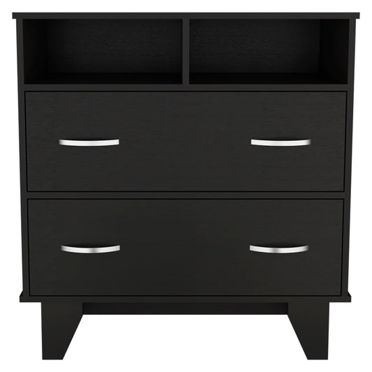 Portanova Modern Black Dresser with Two Drawers and Open Shelves