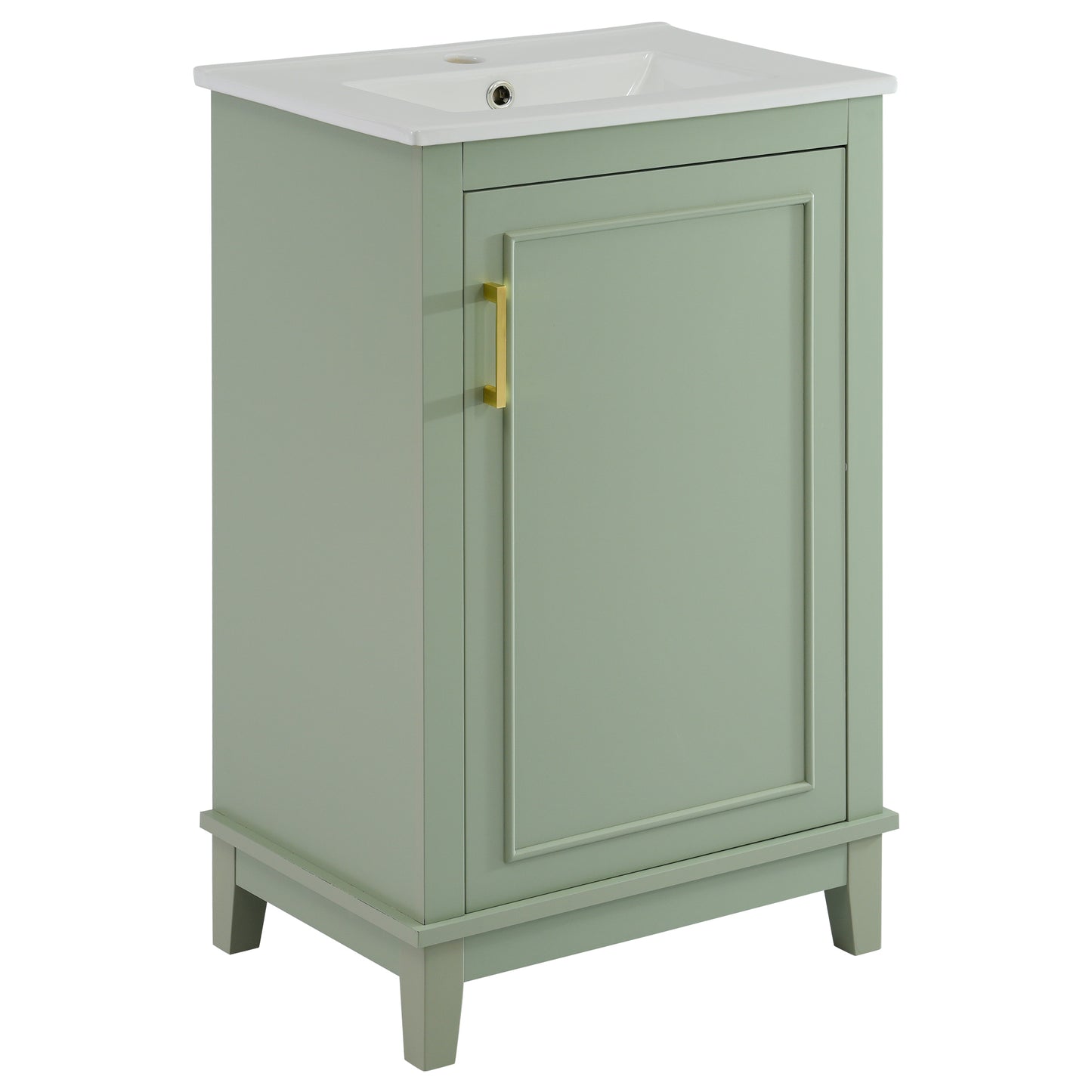 Compact 20-Inch Green Bathroom Vanity Cabinet with Ceramic Sink - Stylish Storage Solution for Small Spaces