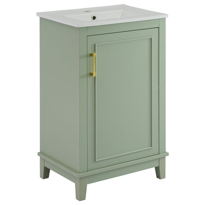 Compact 20-Inch Green Bathroom Vanity Cabinet with Ceramic Sink - Stylish Storage Solution for Small Spaces