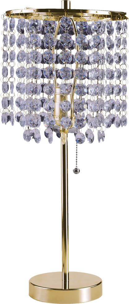 19-Inch Metal Table Lamp with Crystal Beads, Pull-Chain, 40W Type A or 23W CFL/LED Compatible, Gold