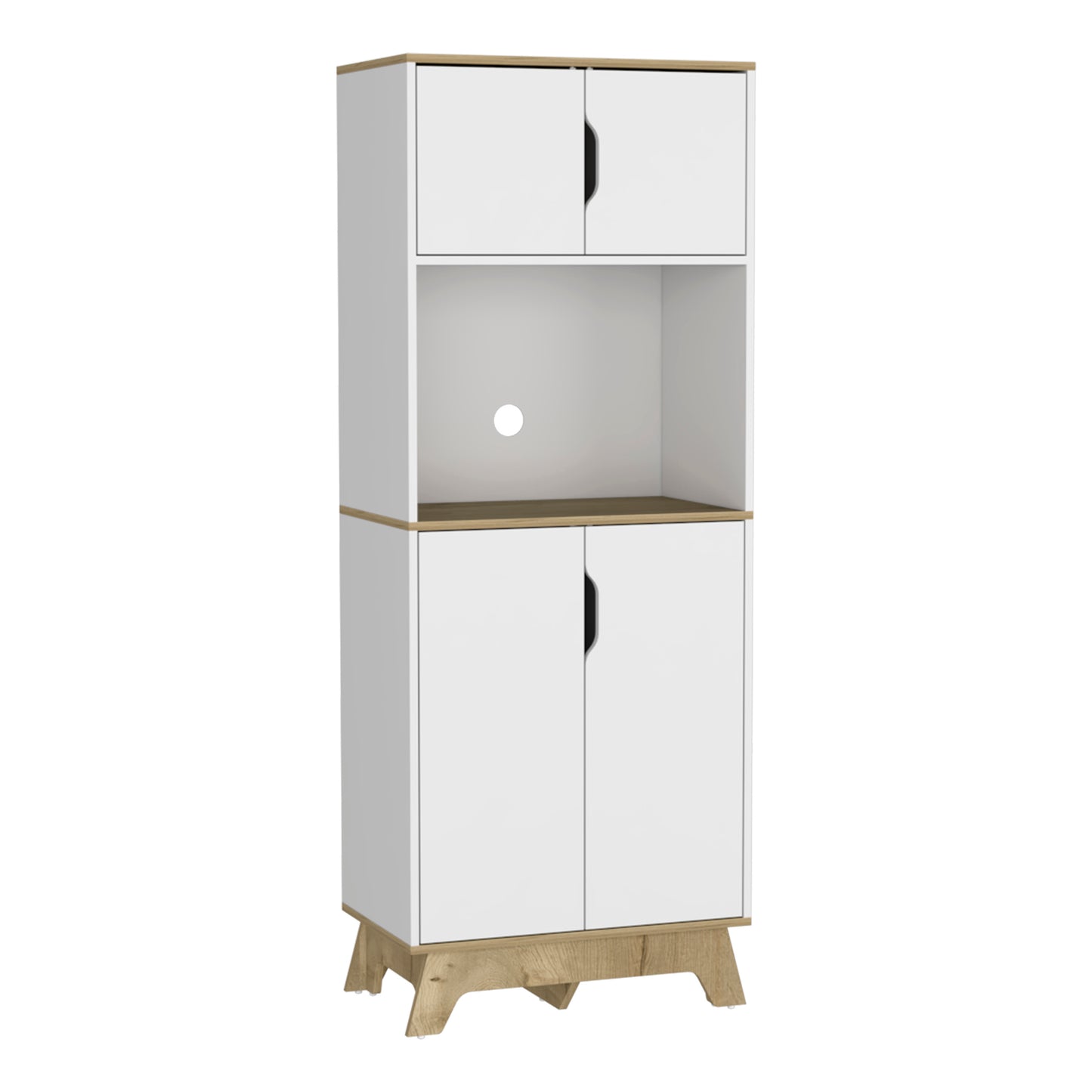 Light Oak & White Modern Microwave Storage Cabinet
