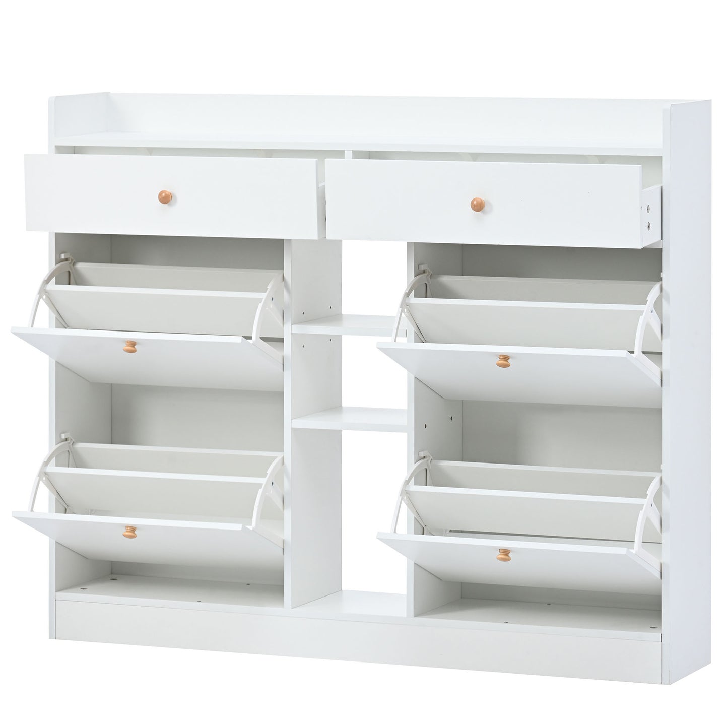 Stylish Modern White Shoe Cabinet with 4 Flip Drawers, 2-Tier Shoe Storage Organizer for Entryway, Space-Saving Free Standing Rack