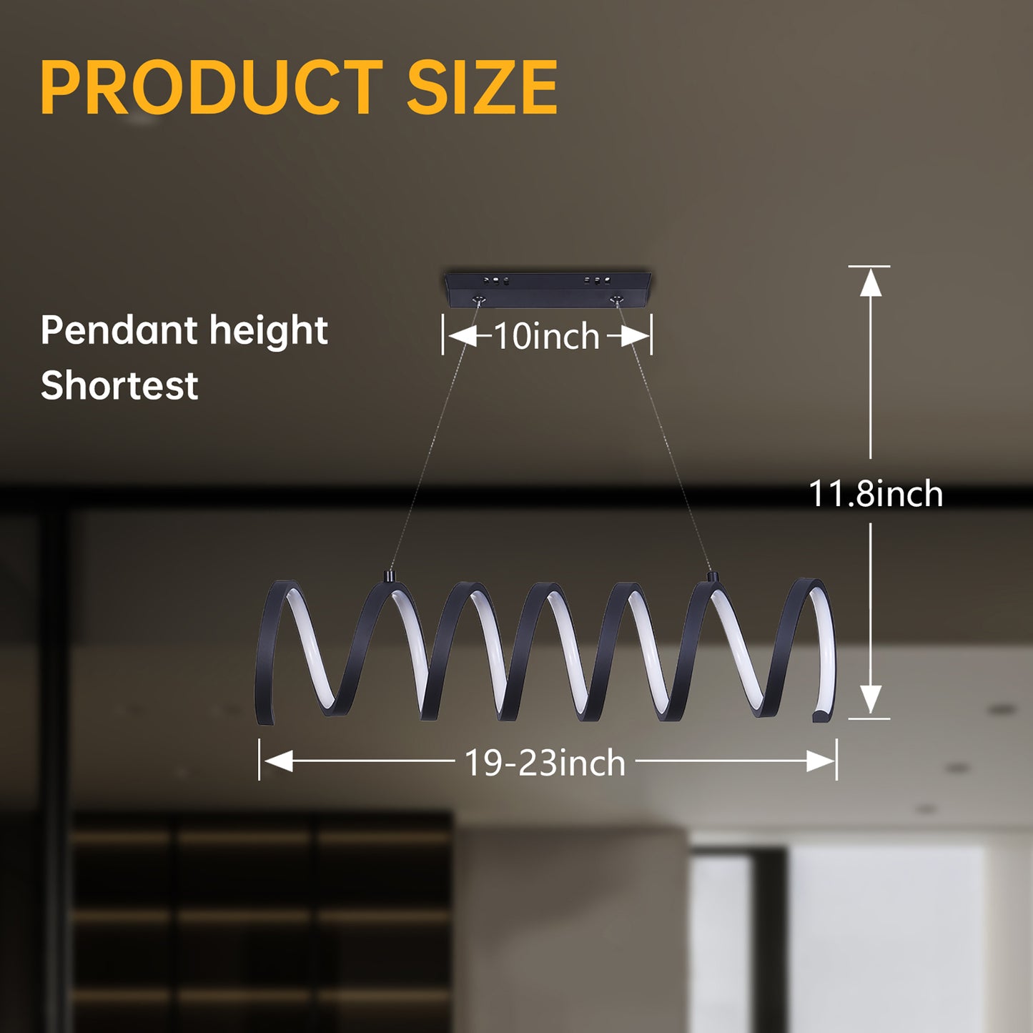 Modern Aluminum Spiral Loop Pendant Light with 14W LED, Adjustable Suspension, 23 in Length Matte Black