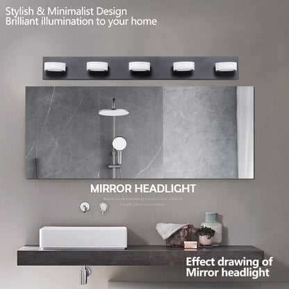 LED 5-Light Vanity Light Fixture for Over-Mirror Bath Wall, 37in Long, Modern Iron & Acrylic Black
