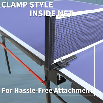 8ft Foldable Mid-Size Table Tennis Table Set for Indoor/Outdoor Use with Net, 2 Paddles, 3 Balls – Portable Blue