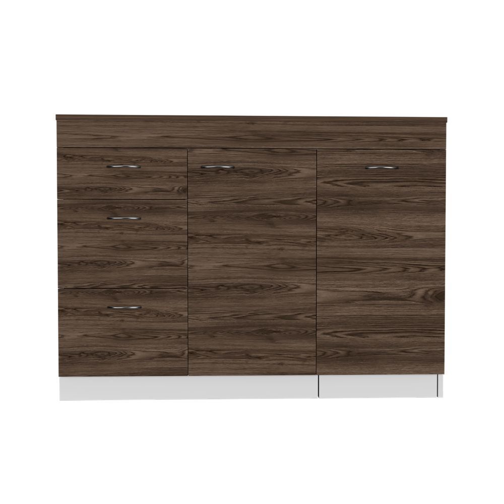 Convertible L-Shaped Kitchen Island with 3 Drawers in White and Dark Walnut Finish