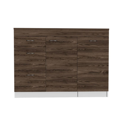 Convertible L-Shaped Kitchen Island with 3 Drawers in White and Dark Walnut Finish