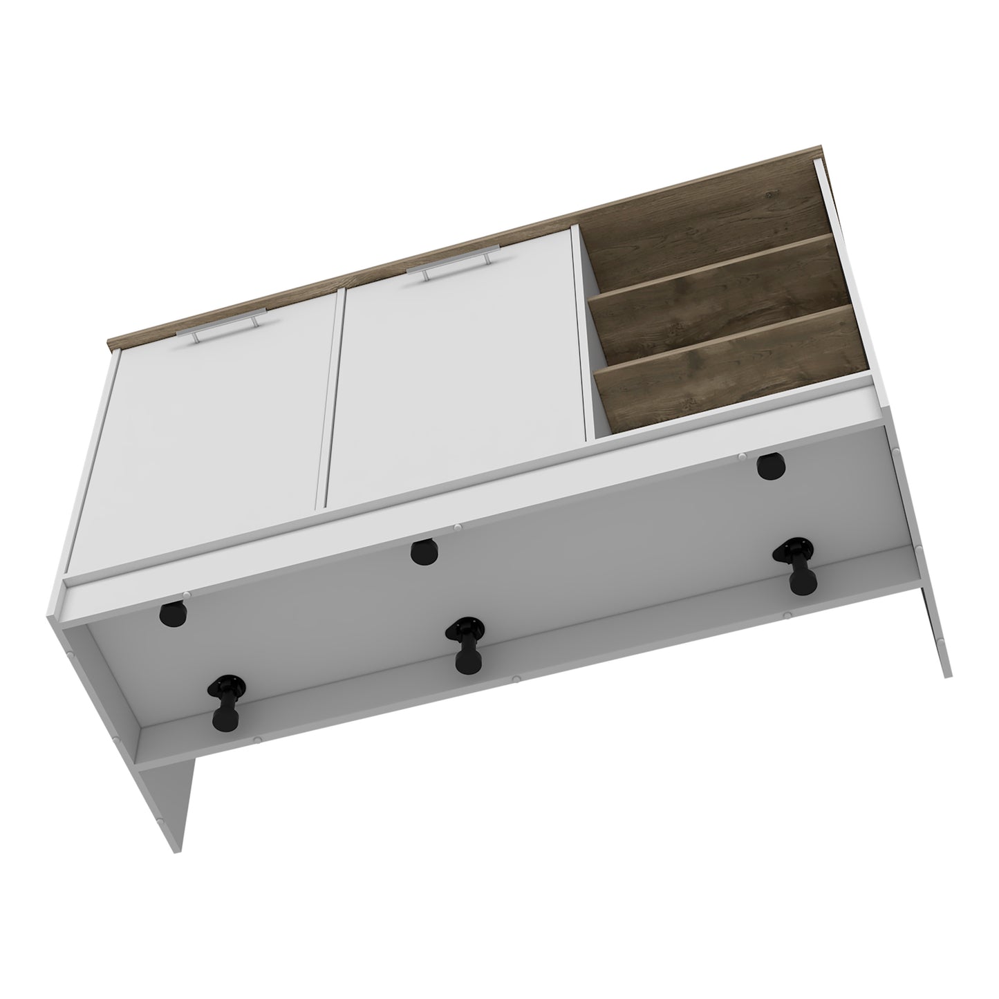 Modern Ginger Kitchen Island with Open Shelves and Cabinets - White/Dark Brown