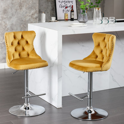 AA Furniture Gold Velvet Swivel Barstools 25-33in Set Of 2