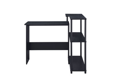 L-Shaped Black Writing Desk with Multi-Tiered Storage