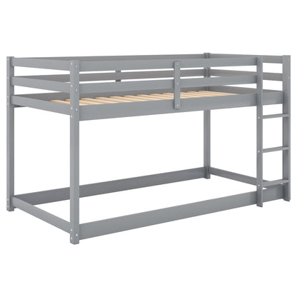 Gray Twin Over Twin Floor Bunk Bed with Ladder for Kids