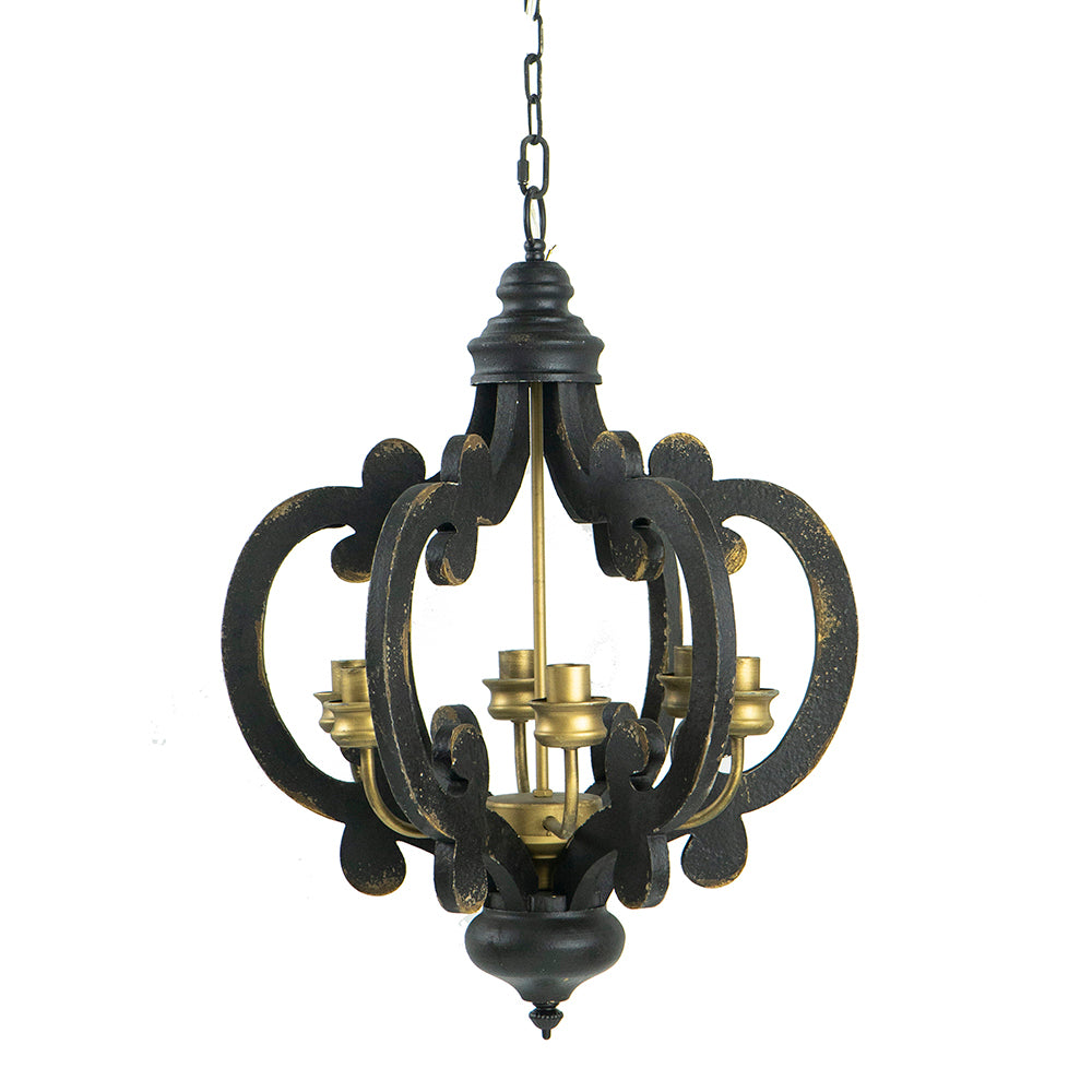 6-Light French Country Farmhouse Pendant Chandelier with 28in Chain for Kitchen antique black finish