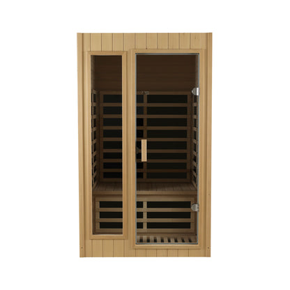 Two-Person Far Infrared Indoor Sauna Room with 1500W, 5 Heating Panels, LCD, Bluetooth Natural Wood