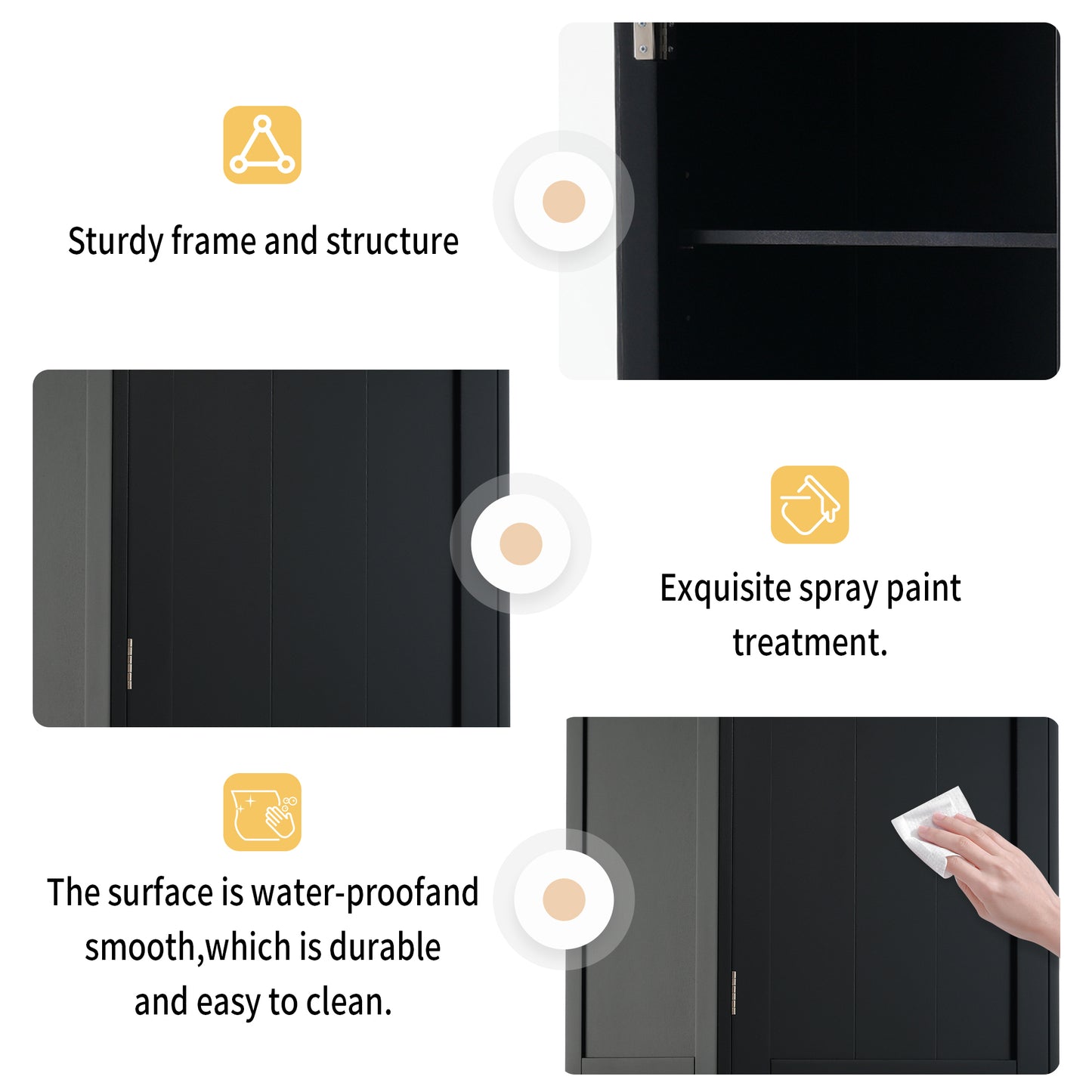 63" Tall Bathroom Storage Cabinet with Glass Doors, Free-Standing, Two Drawers, and Adjustable Shelves, MDF Board, Painted Black - Perfect for Displaying Your Favorite Items