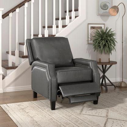 Push-Back Self-Reclining Chair, Transitional Modern Living Room, 1-Seater, Faux Leather, Gray