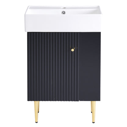 Modern 21.6" Black Bathroom Vanity with Ceramic Sink and Right-Side Storage Cabinet